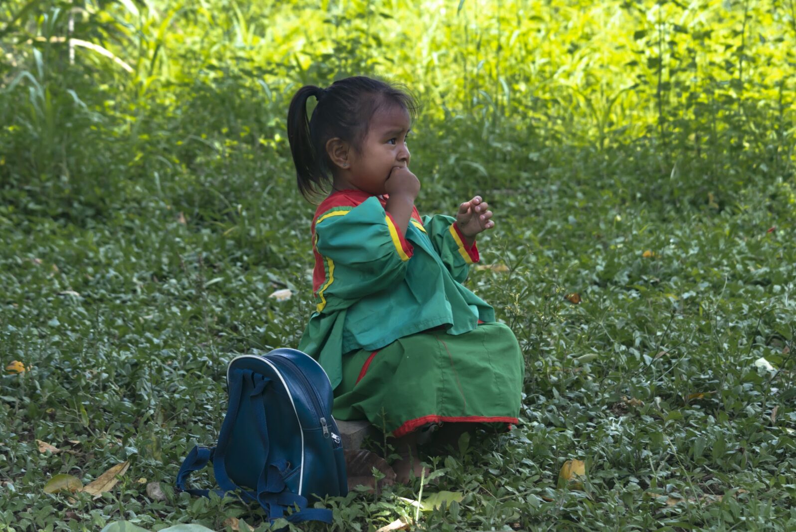 Siona girl in traditional dress at the Tarabeaya community, Cuyabeno